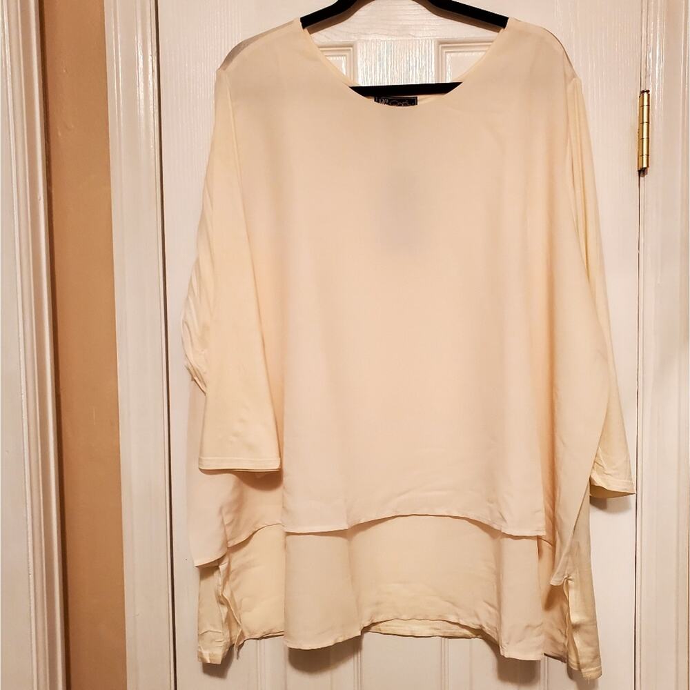 DG2 Crepe Jersey 3/4 Sleeve Off-White Double Layer Blouse Size 3X